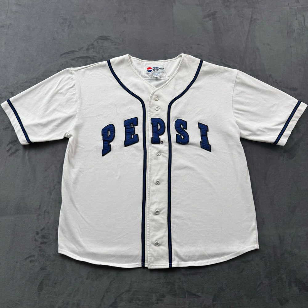 Vintage Pepsi Generation Next Baseball Jersey White Blue Embroidered Large XL